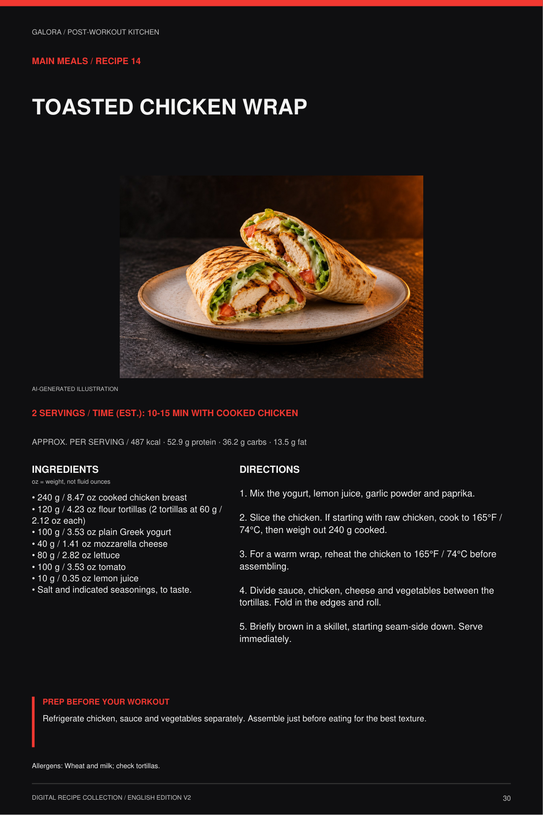 Actual Toasted Chicken Wrap recipe with grams and US ounces, nutrition and directions